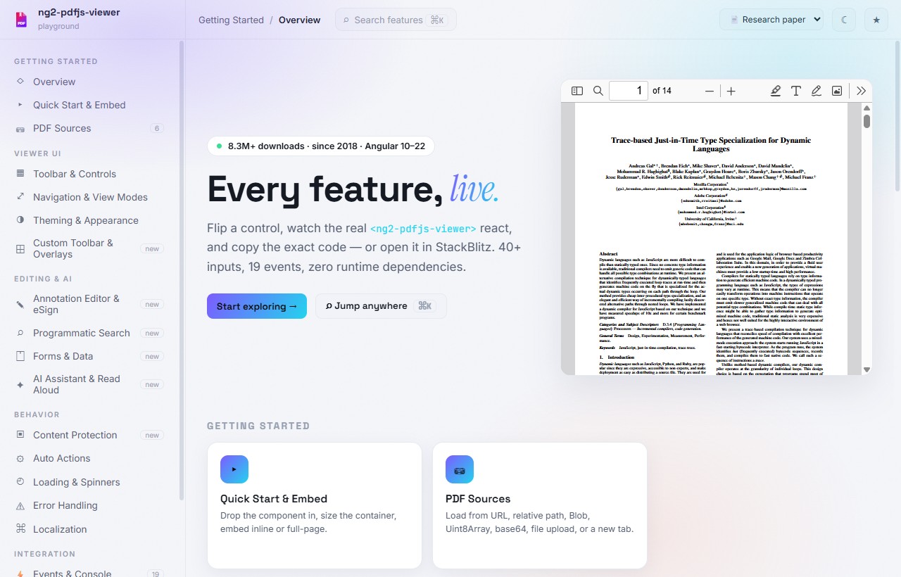 Live Demo & Feature Explorer screenshot